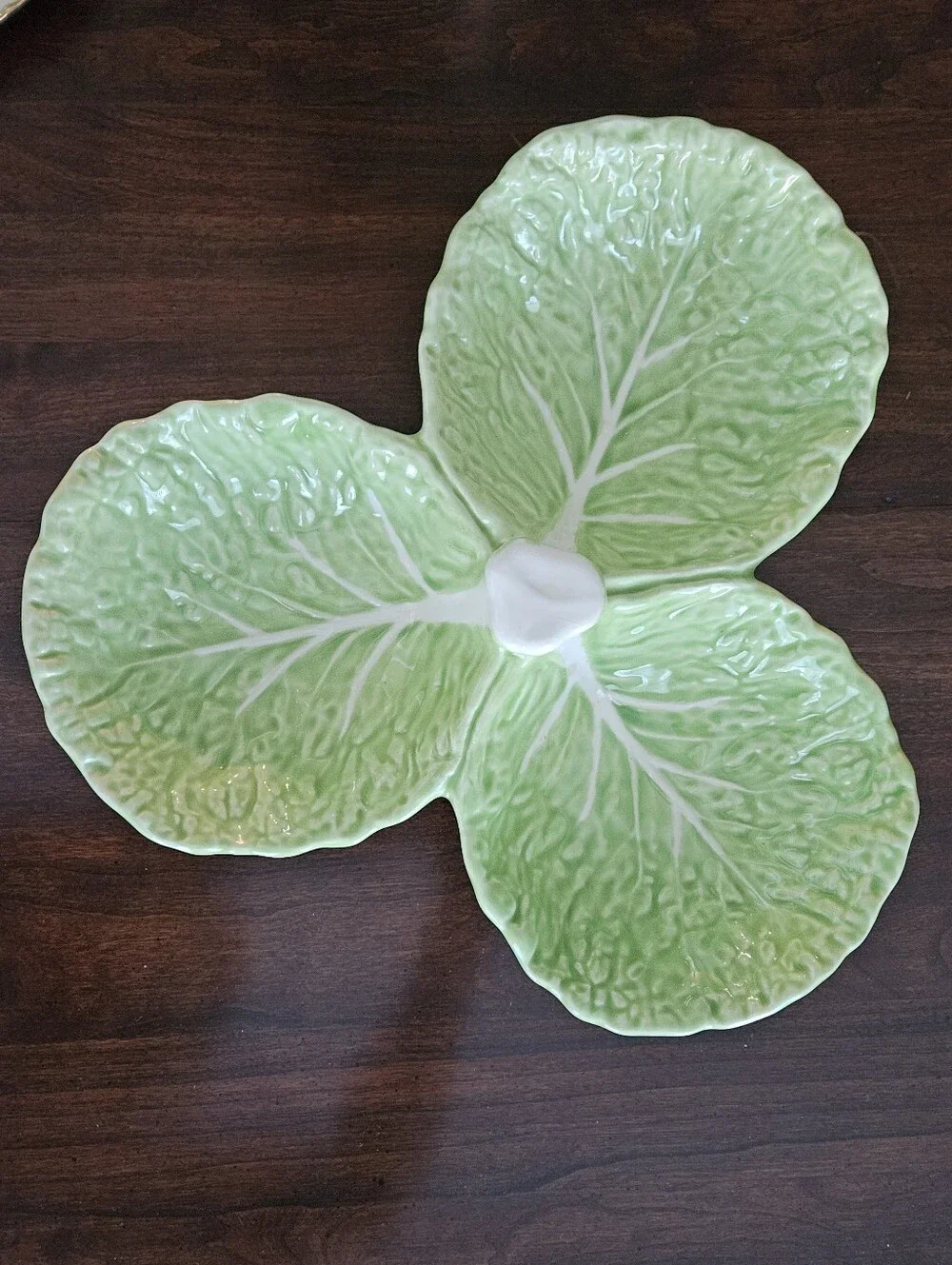 Vintage Olfaire Portugal Cabbage Ware Green 3 Section Divided Serving Dish P2414